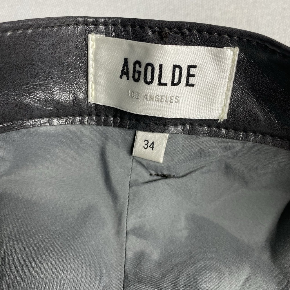 AGOLDE Sloane Recycled Leather-Blend Mid-Rise Straight-Leg Pants Dark Gray - Picture 13 of 15